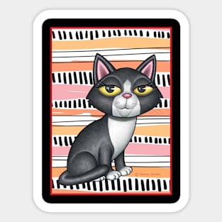 Cute black and white kitty with piano keys in background Sticker